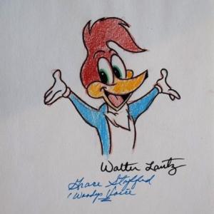 Photo of Woody Woodpecker sketch signed by Walter Lantz