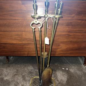 Photo of Vintage Lot of Mid-Century Brass Fireplace Tools as Pictured.