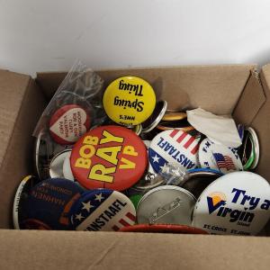 Photo of Box of vintage political pins