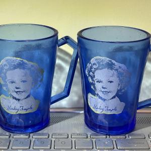 Photo of 2-Vintage Shirley Temple Mug Ritz Blue Depression Glasses 3-5/8" Tall in Good Pr
