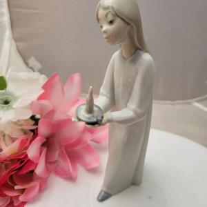 Photo of Lladro? Young Girl with Candle Porcelain Figurine