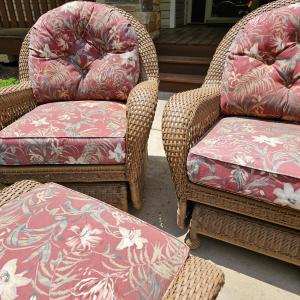 Photo of Pair of Synthetic Rattan Rockers Ottoman & More. (FP-JS)