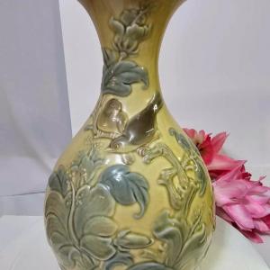 Photo of Vintage Lladro Flower Vase w/ 2 Sparrow Bird & Hibiscus Flower