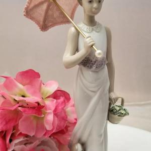 Photo of Retired Lladro Figurine 7617 Garden Classic Girl W/ Parasol, Dog & Flower Basket