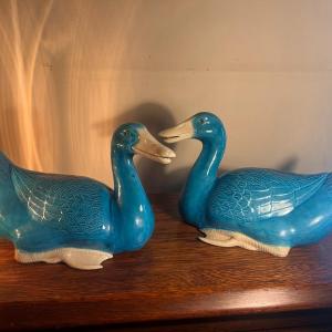 Photo of Pair Vintage Glazed Chinese Ceramic Ducks