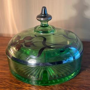 Photo of Uranium Glass Divided Dish with Lid