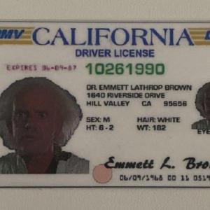 Photo of Back to the Future prop license- Dr. Emmett Brown