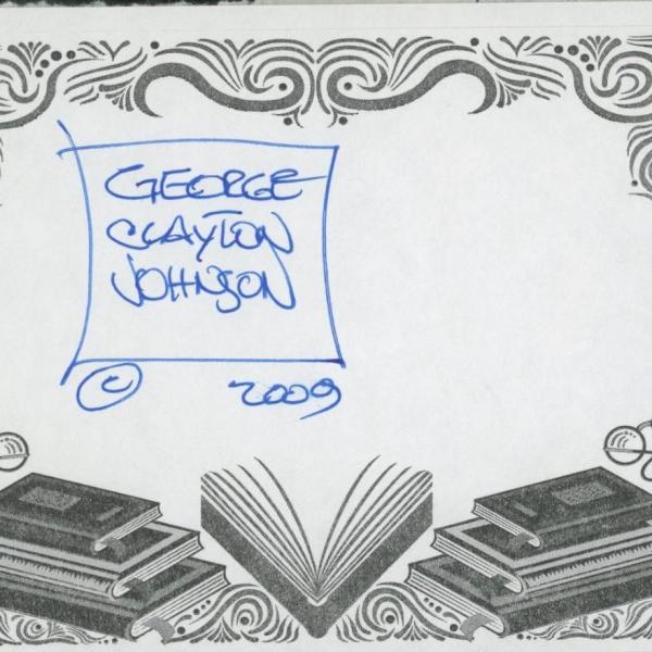 Photo of George Clayton Johnson signed bookplate