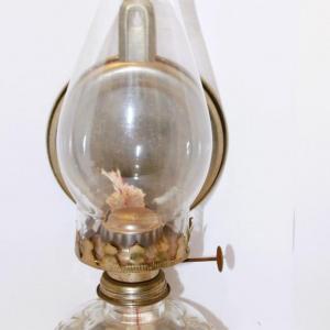 Photo of Vintage Oil Lamp with Chimney, Back Reflector and Wick 13" H