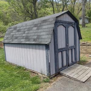 Photo of Outdoor Wood Frame Storage Shed with Shingle Roof 12'x8' (No Contents)