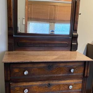 Photo of Antique American Eastlake Victorian walnut 3 drawer dresser and mirror