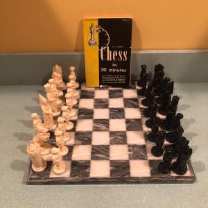 Photo of LOT 94B: Marble Chess Board w/ Intricately Carved Set of Chess Pieces & More