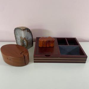 Photo of LOT 24Y: Nautica Valet Tray, Wooden Puzzle Boxes & Geode