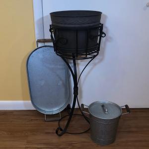 Photo of LOT 117B: Metal Wine Cooler w/ Stand & Aluminum Ice Bucket and Tray