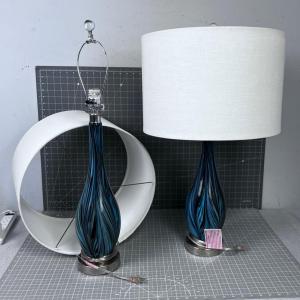 Photo of Pair of Modern Glass Table Lamps with Shades (2) BLUISH