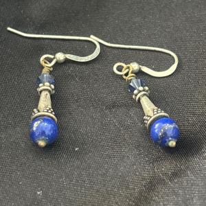 Photo of 925 glass blue beaded silver earrings
