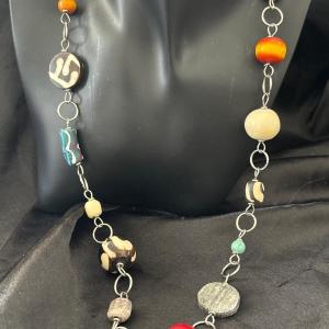 Photo of Vintage silver tone long beaded colorful necklace