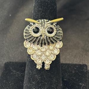 Photo of Rhinestone owl adjustable ring