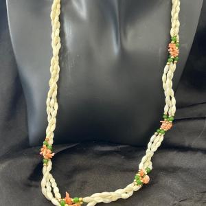 Photo of Vintage Mother of Pearl Jade Peach Sea Coral Twist Necklace 18”