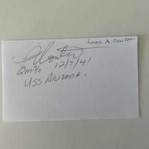 Photo of Pearl Harbor survivor Louis Conter original signature 