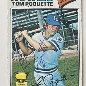 Photo of Kansas City Royals Tom Poquette signed 1977 Topps #93 All-Star Rookie trading ca