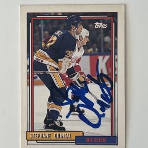 Photo of St. Louis Blues Stéphane Quintal 1992 Topps #484 signed trading card