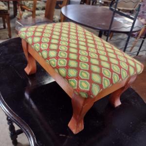 Photo of Wooden Footstool with Geometric Design Needlework Embroidered Top