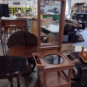 Photo of Tall, Wooden Wash Stand with Mirror