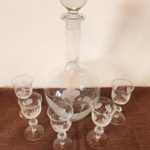 Photo of Lot #11 Vintage Crystal Decanter and 5 Matching glasses