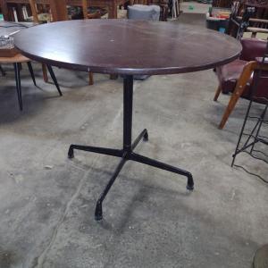 Photo of Herman Miller Wood Grain Veneer Table with Metal Base- Approx 35 3/4" in Diamete