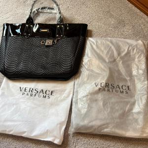 Photo of Lot of 2 New Versace Black Gold Luxury Promo Tote Bags Patent Leather