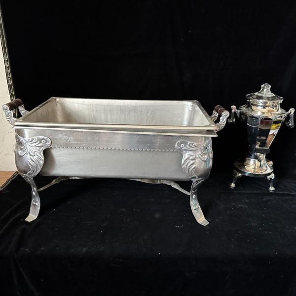 Photo of 2 CHAFING DISHES AND ELECTRIC PERCOLATOR W/SPIGOT