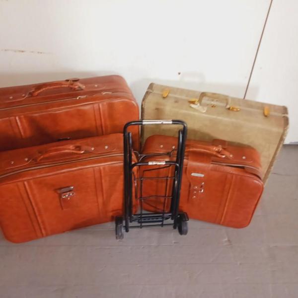 Photo of 3 PIECE SOFT SIDED LUGGAGE, LUGGAGE CART AND VINTAGE SUITCASE