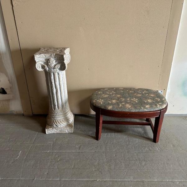 Photo of RESIN LIKE PILLAR AND AN UPHOLSTERED TOP STOOL
