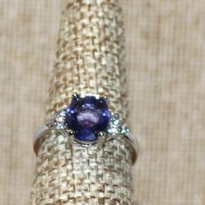 Photo of Size 7¼ Grape Purple Cushion Cut Stone Ring with 3 Clear Stone Side Accents on 