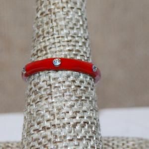 Photo of Size 8 RED Enamel Ring with 6 Rhinestones Around the Band (2.3)