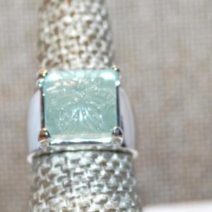 Photo of Size 6 Light Green Square Flower Embossed Polymer Ring with a Solid Silver Tone 