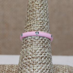 Photo of Size 7 PINK Enamel Ring with 6 Rhinestones Around the Band (2.1)