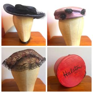 Photo of Lot 3 Vintage Hats + Halston Hat Box