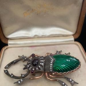 Photo of 14k Theodore Starr Jewelers NY Stag Beetle Brooch In Original Case