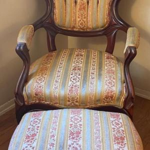 Photo of Antique Victorian Era Style Arm Chair with Foot Stool