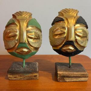 Photo of 2 Antique/Vintage African Sculpture Masks Art
