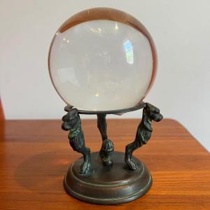 Photo of Vintage Lead Crystal Ball on Bronze Decorative Base
