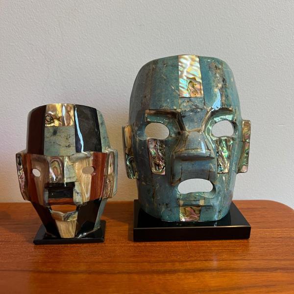 Photo of 2 Vintage Mayan Tribal Burial Death Masks - Mother of Pearl