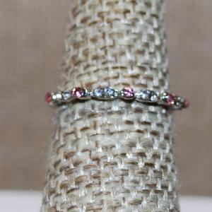 Photo of Size 5½ Delicate Pink & Clear Tiny Stones Ring on a Silver Tone Band (0.9g)