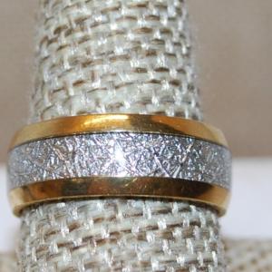 Photo of Size 10½ Two-Tone Eternity Type Gold Style Edged Ring with Silvery Middle Grove