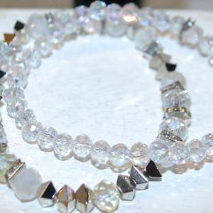 Photo of 2 Piece Expandable Bracelet Set with Clear & Silver Colored Rhombus Beads 3 " Di