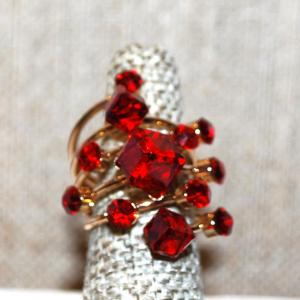 Photo of Size 6-7 All Red Acrylic Party Style Ring with 12 Assorted Size Baubles on an Ex