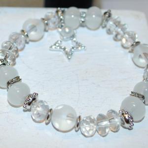 Photo of Clear & Opaque Beads Expandable Bracelet with Small Faux Pearl and Glittery Star