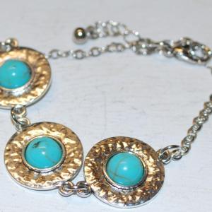 Photo of Crackled Turquoise Style Silver Tone Disks Bracelet 6" Circumference